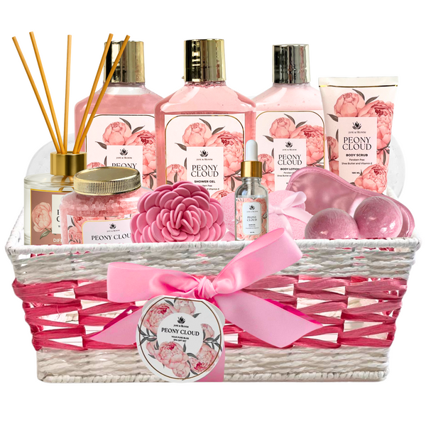 Peony Cloud Basket – Luxurious Pink Spa Gift Basket for Her